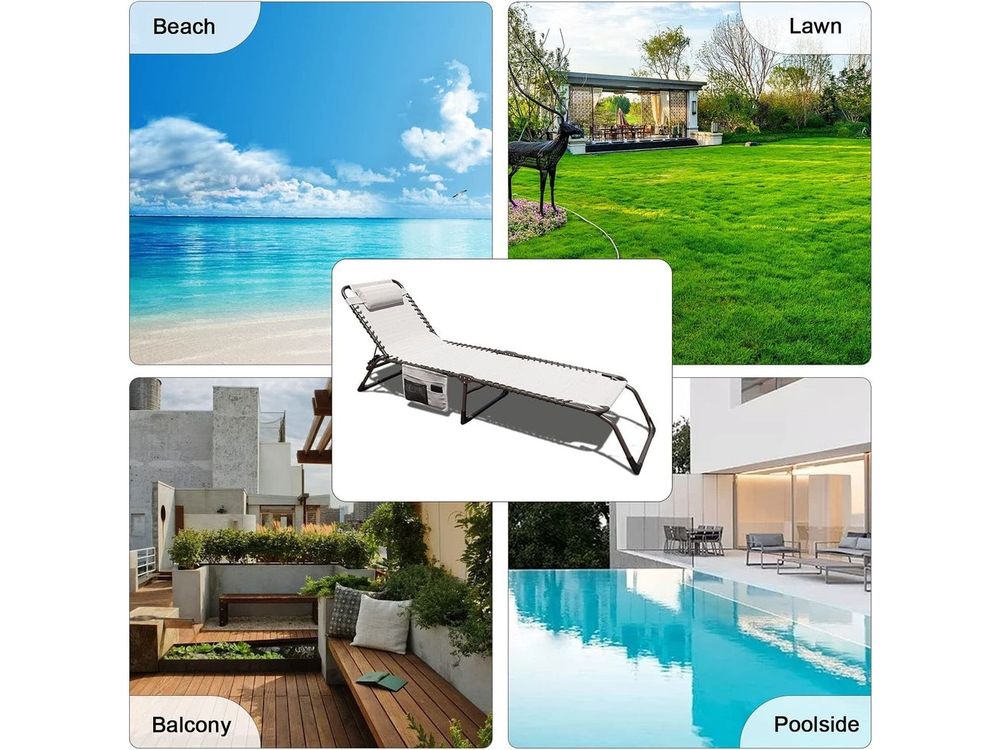 Foldable Patio Chaise Lounge Chair for Outdoor with Detachable Pocket and Pillow, Portable Adjustable Sun Lounger Recliner for Beach, Camping and Pool Style Your Walls
